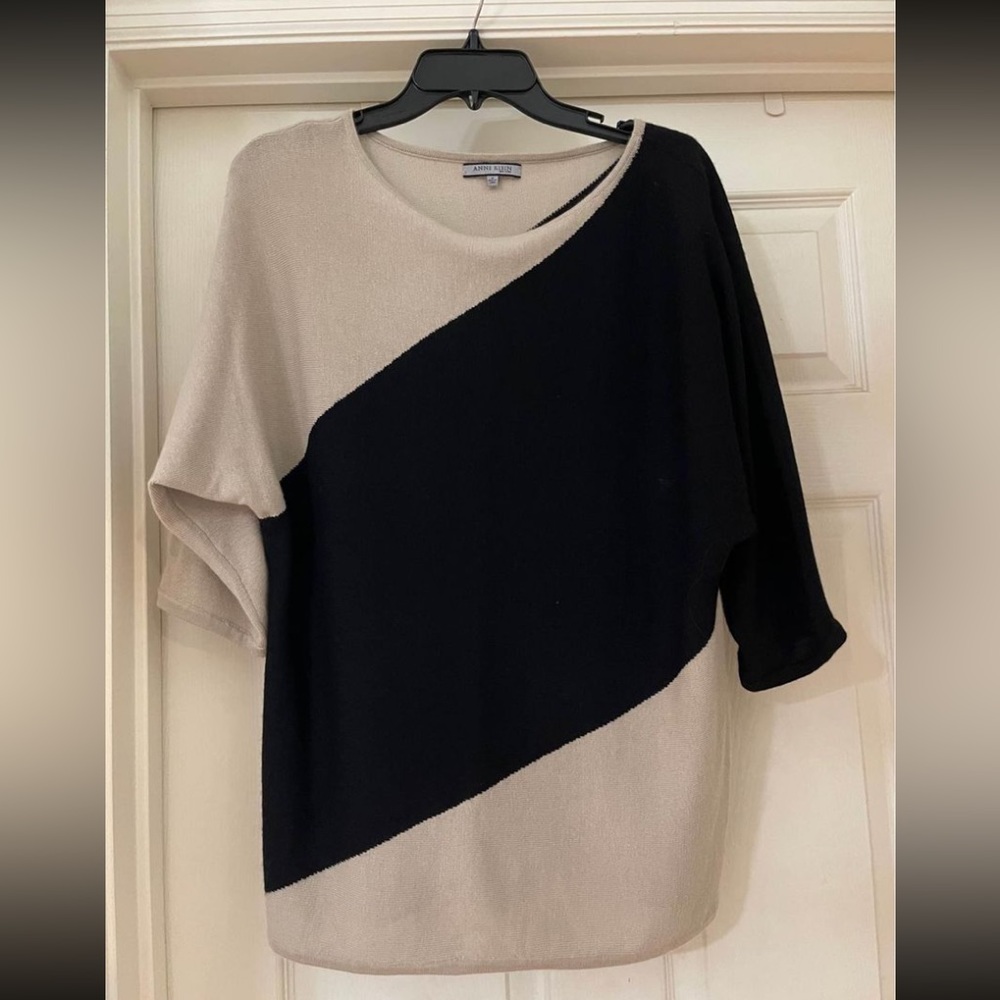 Beige & black cashmere sweater 3/4 sleeve Anne Klein size M